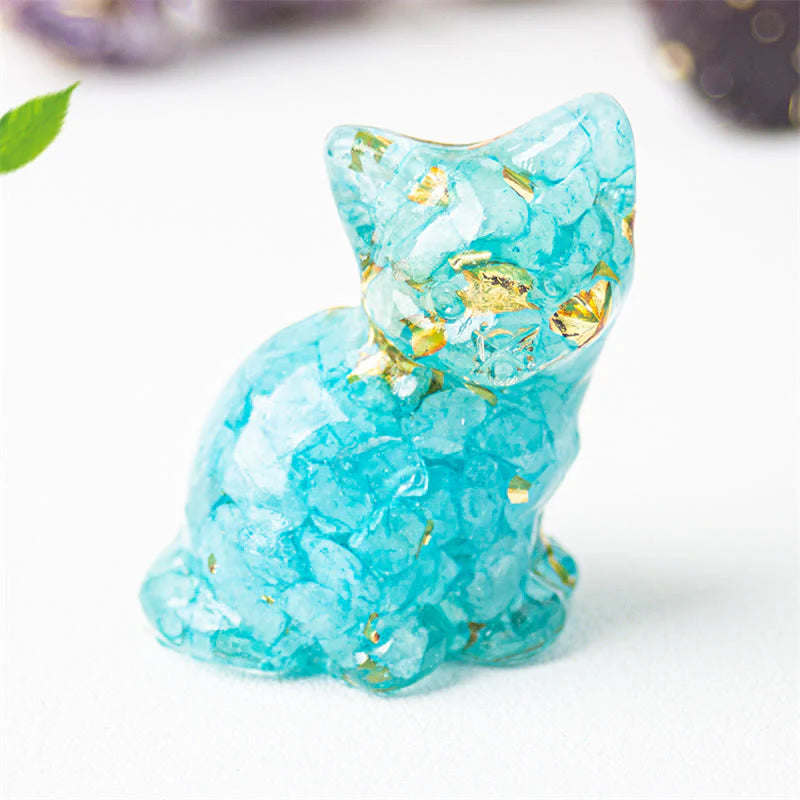 Buddha Stones Sitting Cat  Resin Gravel Pink Crystal Citrine White Crystal Lapis Lazuli Soothing Desktop Decoration