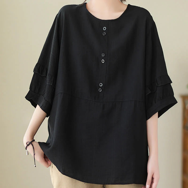 Buddha Stones Casual Summer Plain Crew Neck Women's Polyester Short Sleeve T-shirt