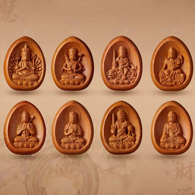 Buddha Stones Peach Wood Cinnabar Om Mani Padme Hum Chinese Zodiac Black String Necklace Pendants