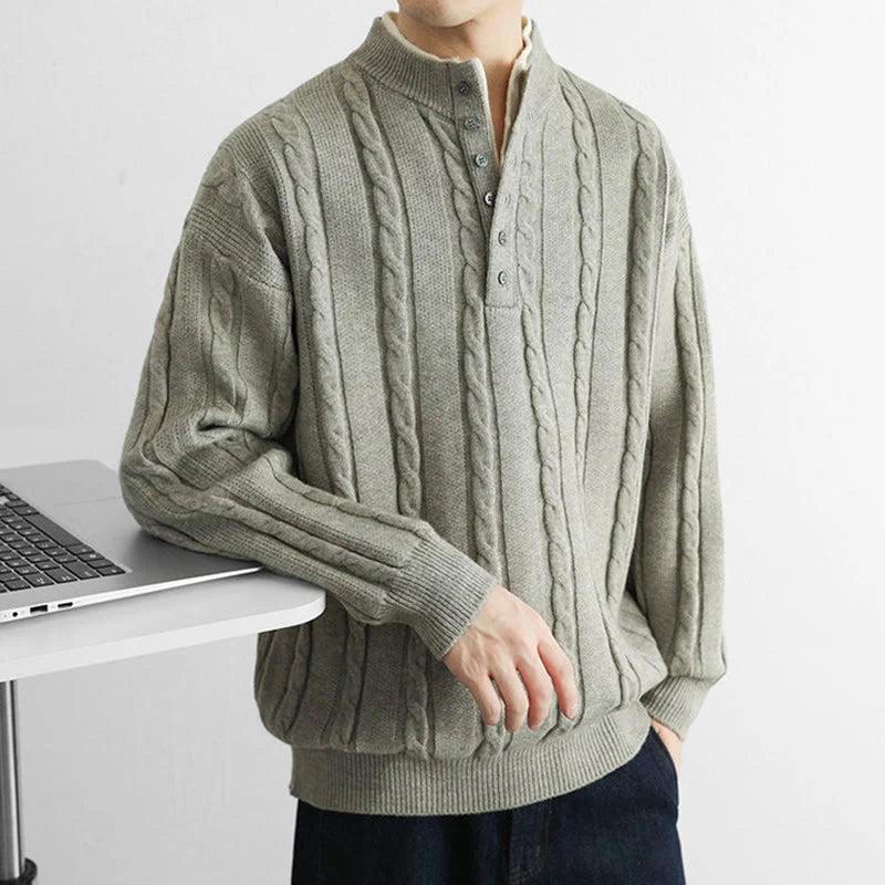 Buddha Stones Winter V-Neck Buttons Twisted Design Warm Men's Long Sleeve Knitted Sweater