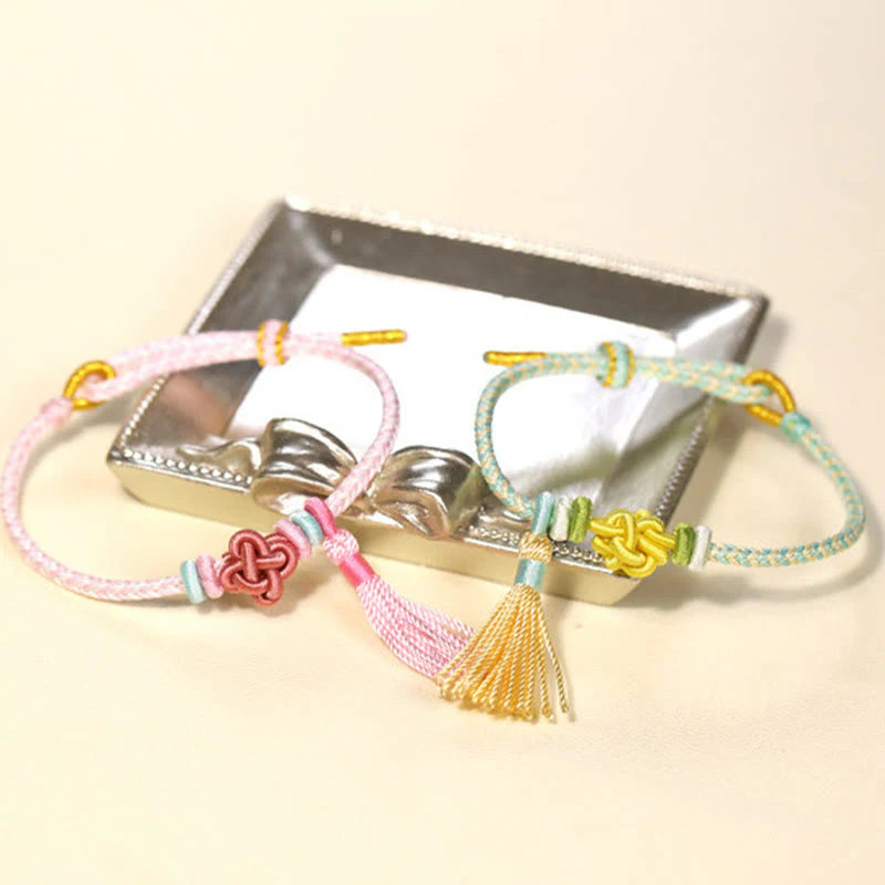 Buddha Stones Colorful String Peach Blossom Knot Tassels Protection Bracelet