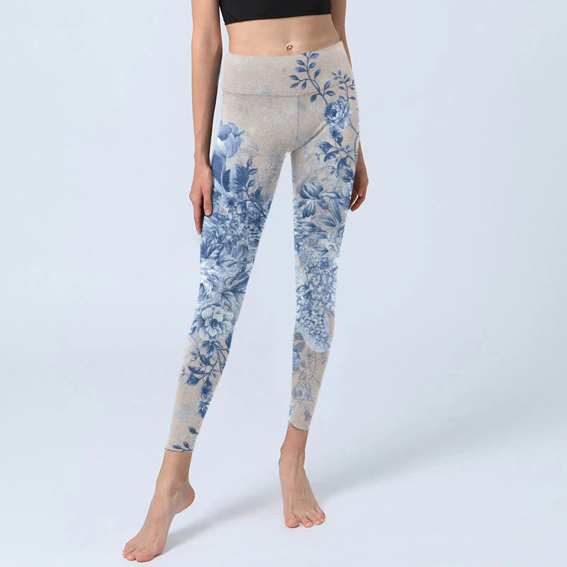 Buddha Stones Rose Daisy Print Gym Leggings Women's Yoga Pants