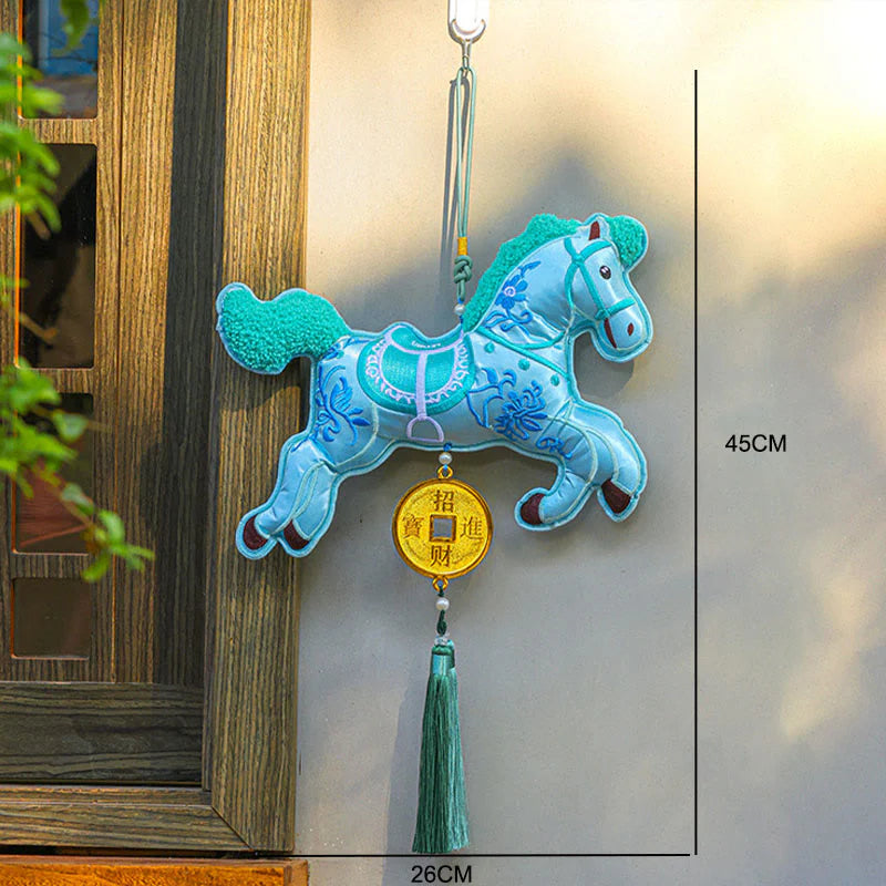 Buddha Stones Year Of The Horse Embroidery Copper Coins Bell Charm Tassel Wealth Success Hanging Decoration