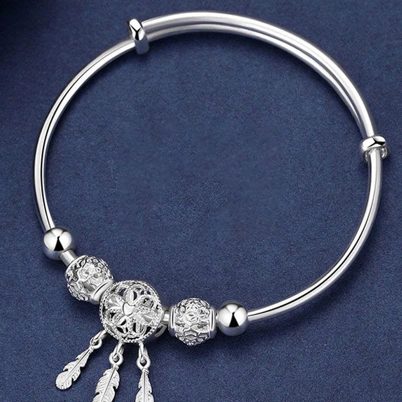 Buddha Stones Tibetan White Copper Blessing Dream Catcher Charm Bracelet