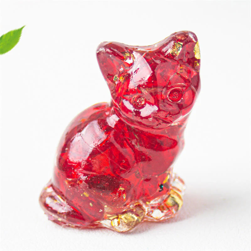 Buddha Stones Sitting Cat  Resin Gravel Pink Crystal Citrine White Crystal Lapis Lazuli Soothing Desktop Decoration