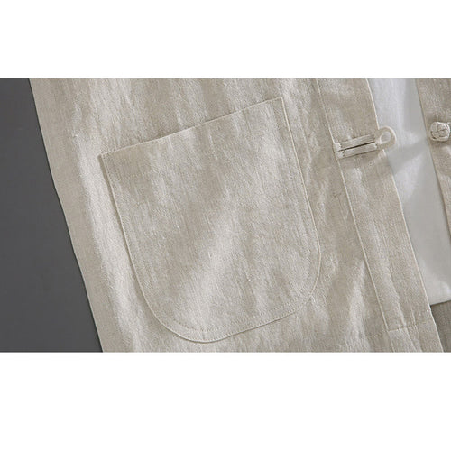 Buddha Stones Vintage Plain Tang Suit Chinese Frog-Button Men's Shirt With Pockets