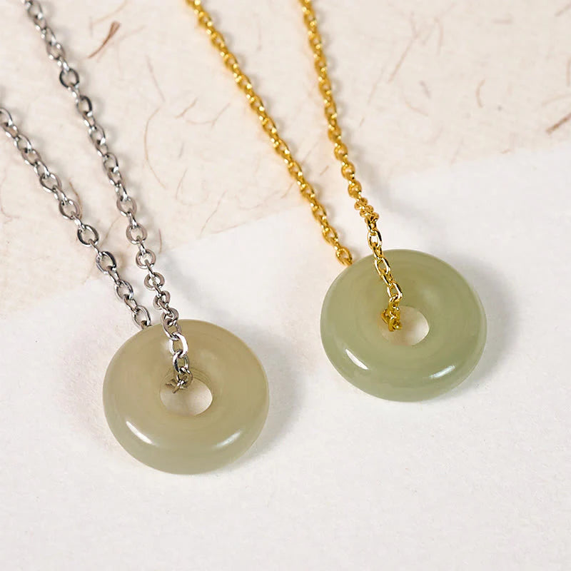 Buddha Stones Natural Green Jade Peace Buckle Prosperity Necklace Pendant