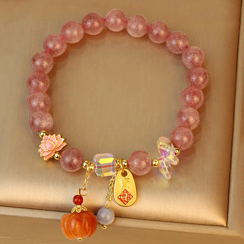 Buddha Stones Natural Strawberry Quartz Fu Character Pumpkin Charm Positive Bracelet (Extra 35% Off | USE CODE: FS35)