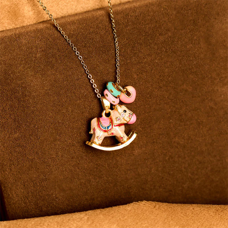Buddha Stones Colorful Year Of The Horse 24k Gold Plated Copper Necklace Pendant