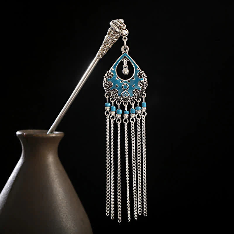 Buddha Stones Water Drop Lily of the Valley Flowers Tassels Confidence Hairpin