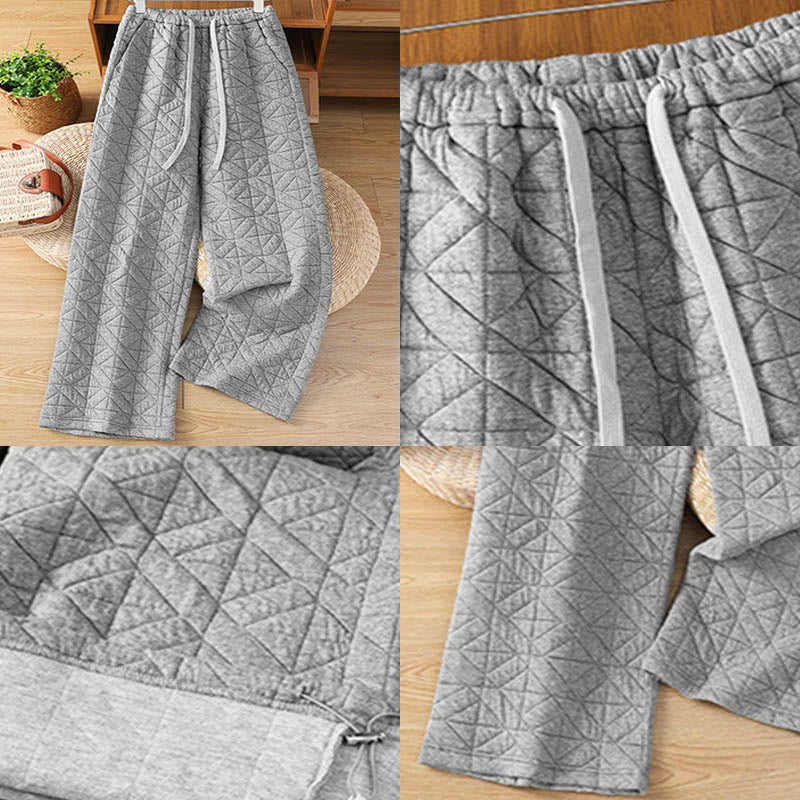 Buddha Stones Women's Fall Solid Color Drawstring Thermal Wide Leg Pants With Pockets