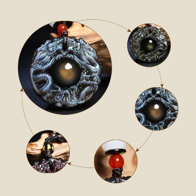 Buddha Stones Natural Gold Sheen Obsidian Rainbow Obsidian Dragon Strength Necklace Pendant (Extra 35% Off | USE CODE: FS35)
