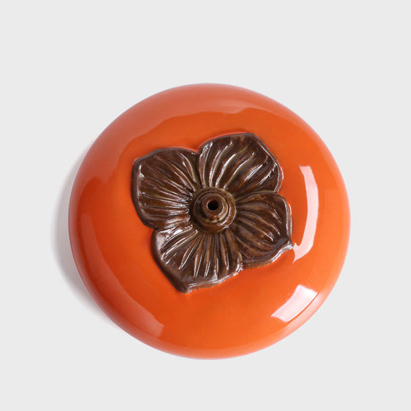 Buddha Stones Persimmon Ceramic Meditation Healing Incense Burner Incense Holders
