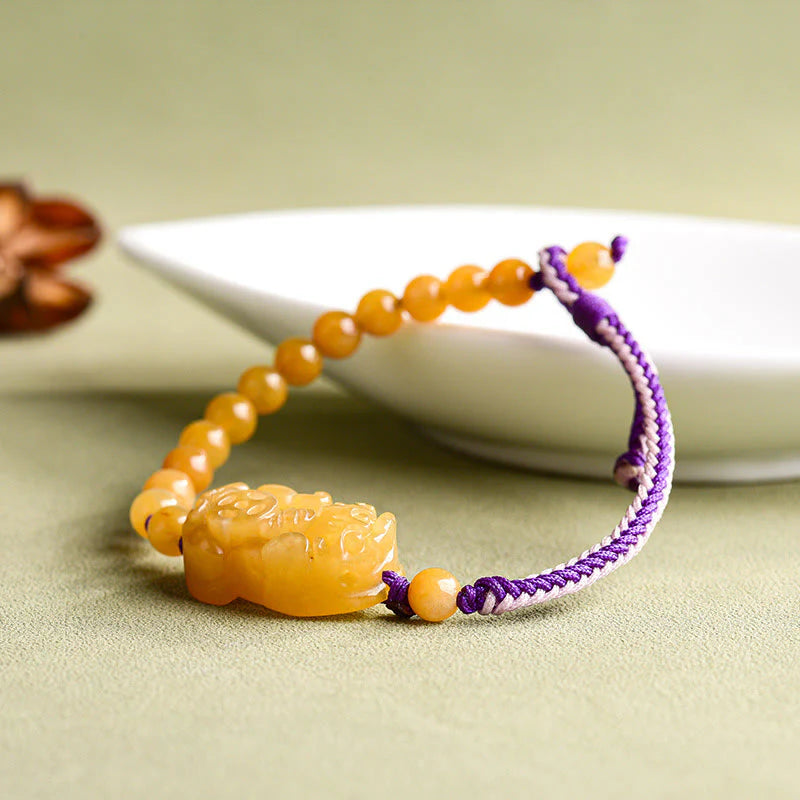 Buddha Stones Golden Silk Jade Beads PiXiu Wealth Bracelet