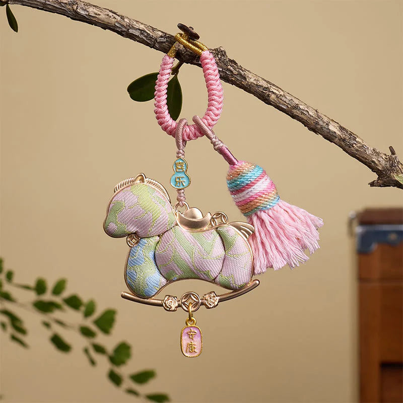 Buddha Stones Multicolored Year Of The Horse Gourd Ingot Design Freedom Prosperity Key Chain