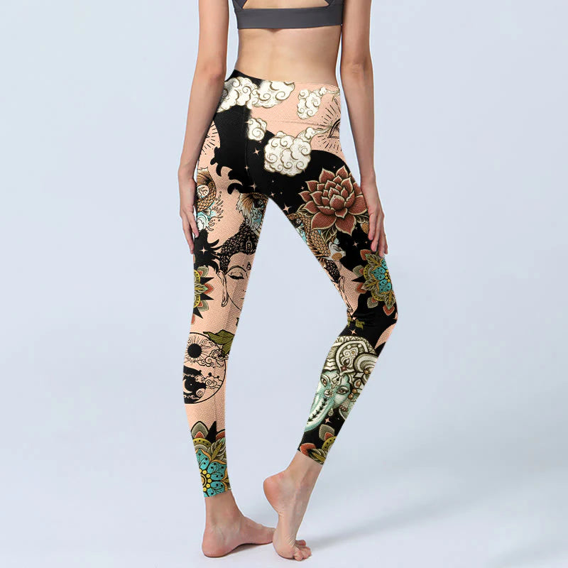 Buddha Stones Lotus Ganesh Mandala Evil Eye Koi Fish Yin Yang Shape Gym Leggings Women's Yoga Pants