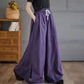 Buddha Stones Retro Leg Opening Slit Design Women's Wide Leg Pants With Pockets