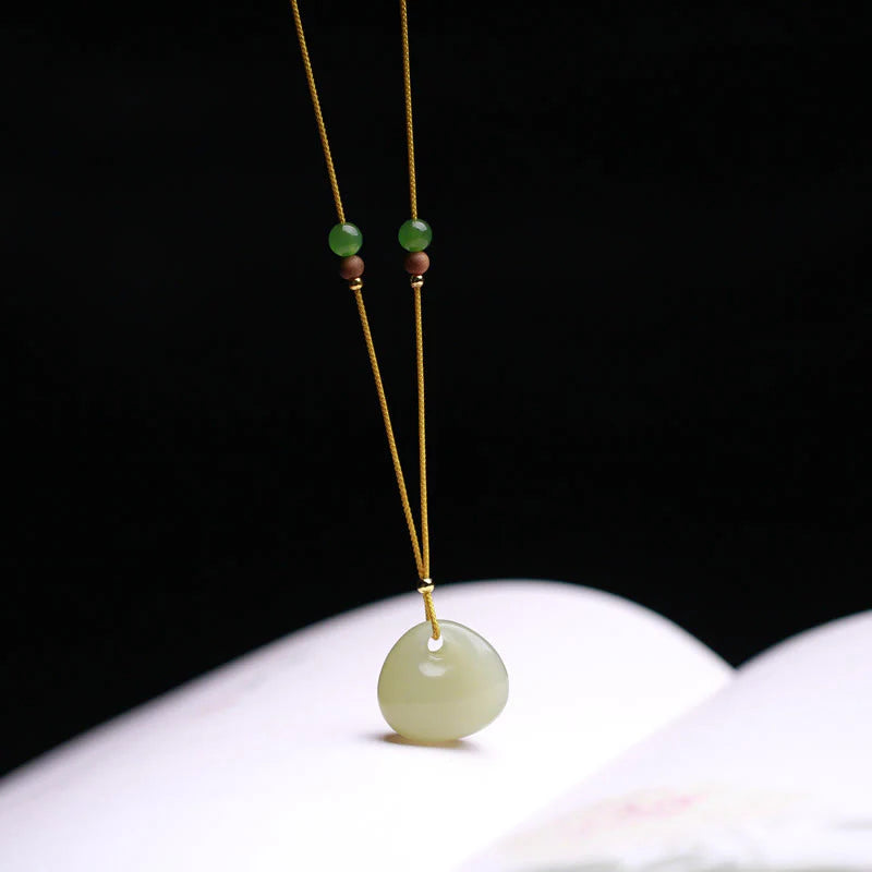 Buddha Stones Natural Hetian Jade Small Bag Pattern Prosperity String Necklace Pendant