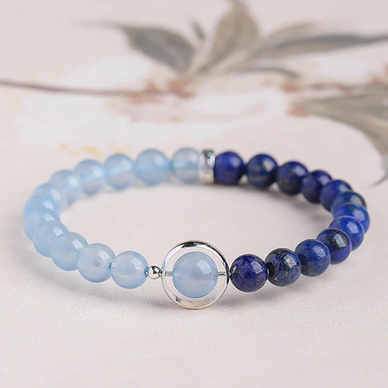 Buddha Stones Natural Aquamarine Lapis Lazuli Healing Bracelet