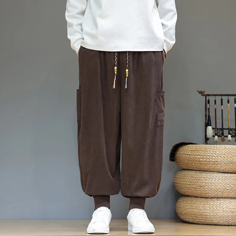 Buddha Stones Spring Solid Color Men's Ankle-Length Cotton Pants With Pockets