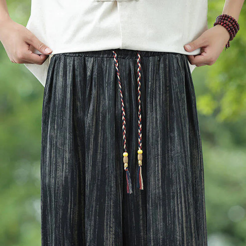 Buddha Stones Summer Black Stripes Drawstring Men's Harem Pants With Pockets