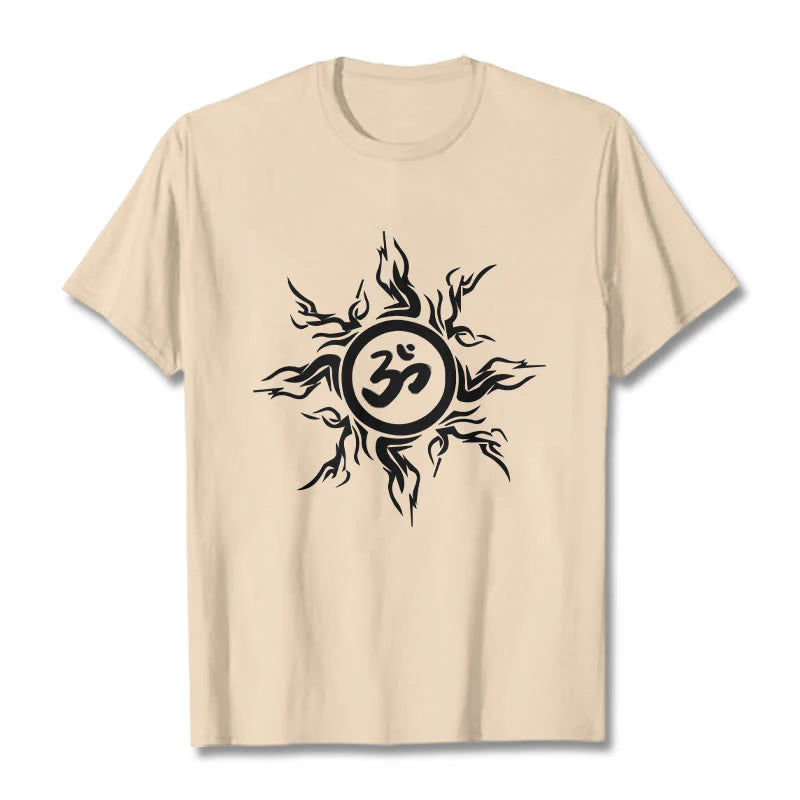 Buddha Stones Sunburst Pattern Surrounding An Om Symbol Pattern Cotton Tee T-shirt