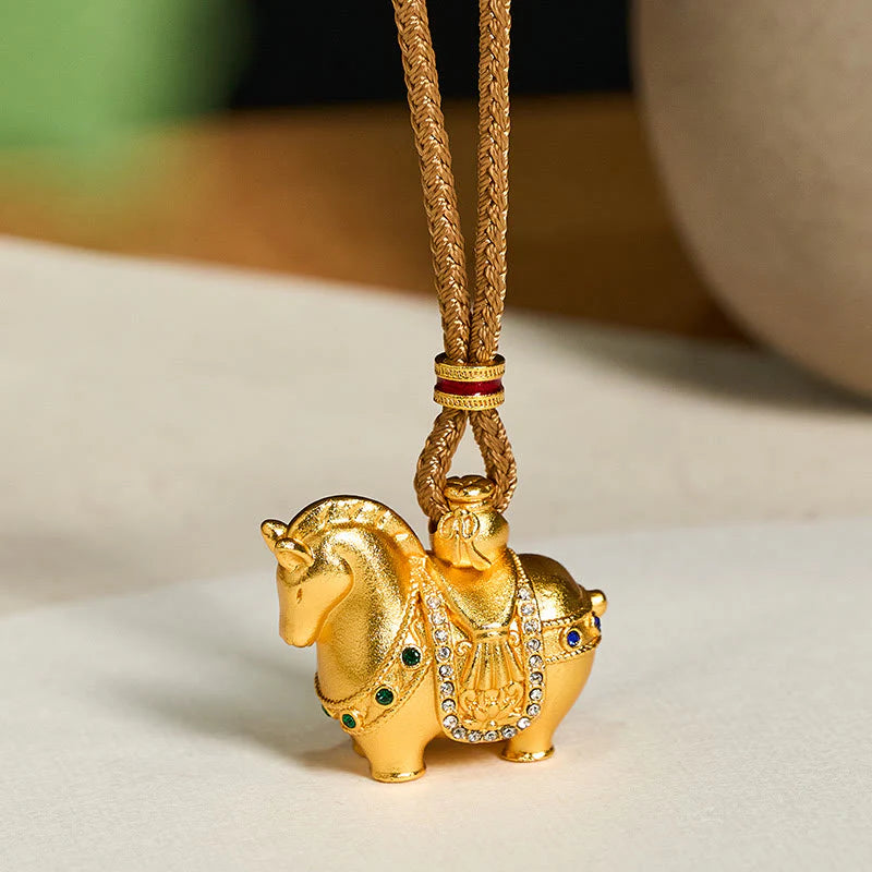 Buddha Stones All The Best For Fortune And Protection Year Of The Horse 24k Gold Plated Brass Necklace Includes Gift Message Card