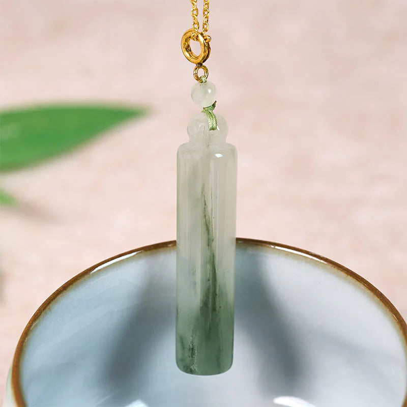 Buddha Stones Cylinder Pattern Jade Luck Necklace Pendant