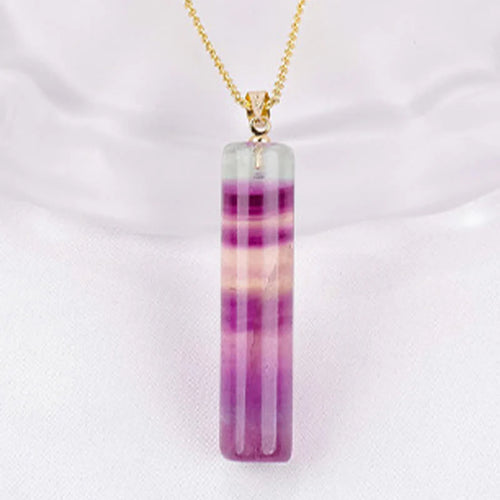 Buddha Stones Natural Colorful Fluorite Cylindrical Protection Necklace Pendant