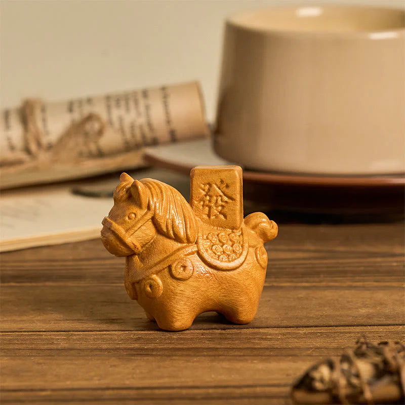 Buddha Stones Year of the Horse Get rich Green Sandalwood Small Leaf Red Sandalwood Linden Wood Animals Positive Decoration