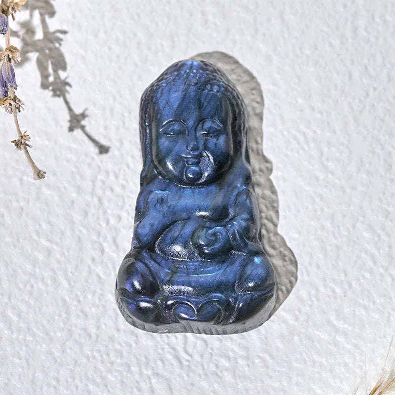 Buddha Stones Buddha Symbol Natural Labradorite Figurine Cure Statue Home Decoration