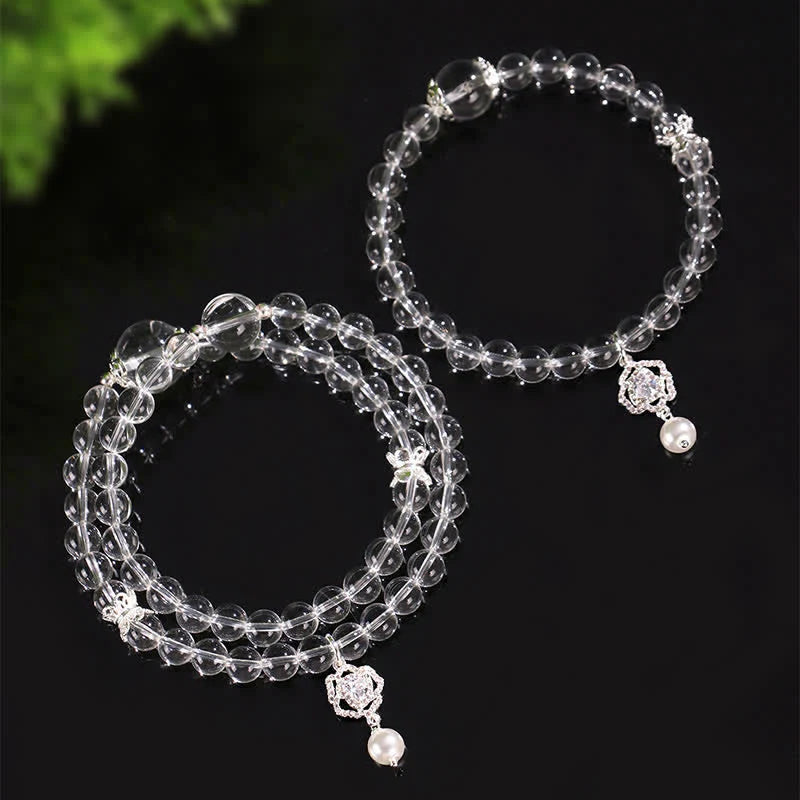 Buddha Stones Natural Clear Quartz Pearl Clarity Bracelet