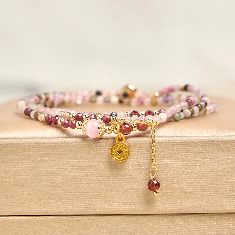 Buddha Stones 2.5 mm Irregular Beads Colored Tourmaline Coin Wisdom Bracelet