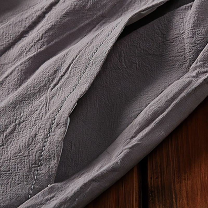 Buddha Stones 2Pcs Plain Notched Collar Short Sleeve T-Shirt Shorts With Pockets Cotton Linen Men's Meditation Cloth Set