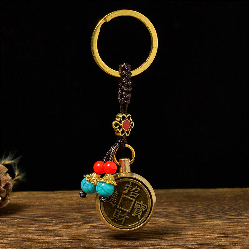 Buddha Stones Year of the Horse Bringing in Wealth and Treasure Brass Key Chain