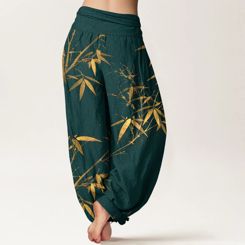 Buddha Stones Pure Cotton Classical Bamboo Pattern Women's Elastic Waist Harem Pants