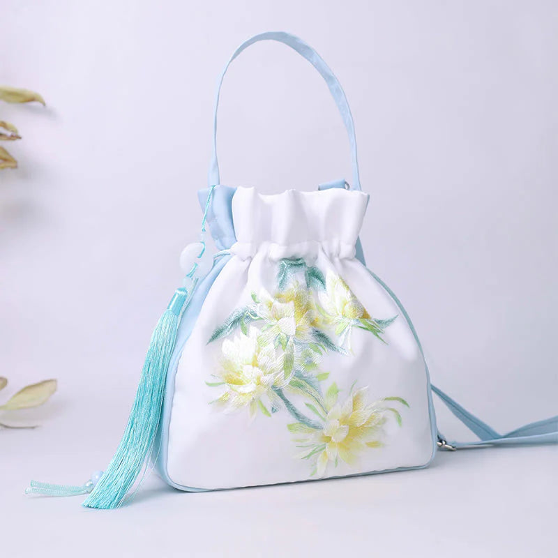 Buddha Stones Suzhou Embroidery Rabbit Lotus Epiphyllum Peony Magnolia Silk Tote Crossbody Bag Shoulder Bag Handbag