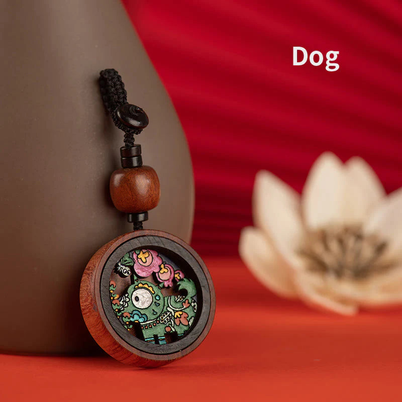 Buddha Stones Year Of The Dragon Hand Painted Chinese Zodiac Rosewood Carved Calm Key Chain (Extra 35% Off | USE CODE: FS35)