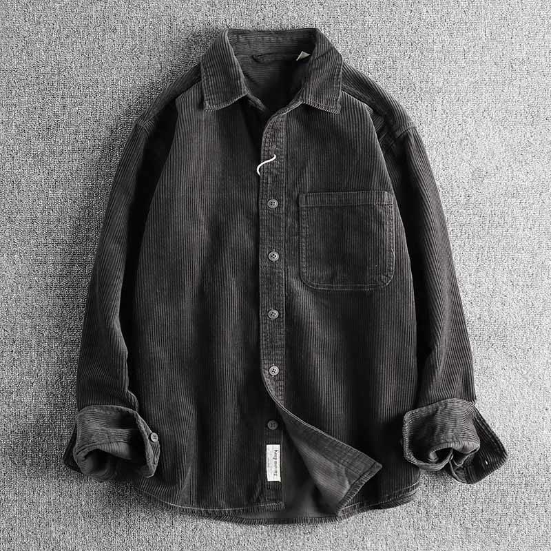 Buddha Stones Solid Color Single Breasted Buttons Men's Long Sleeve Thickened Jacket With Pockets