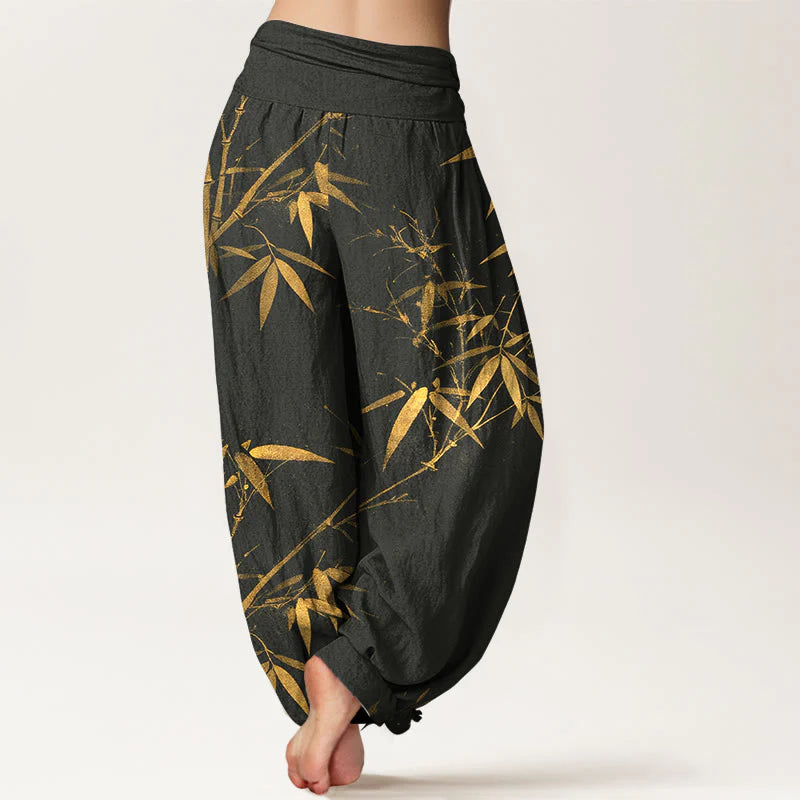 Buddha Stones Pure Cotton Classical Bamboo Pattern Women's Elastic Waist Harem Pants