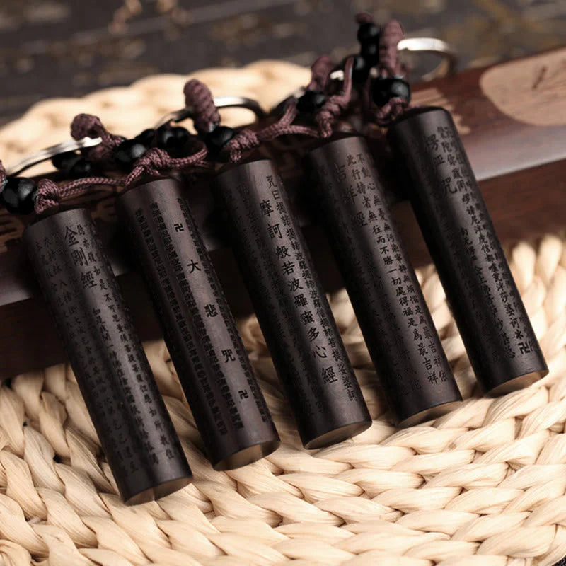 Buddha Stones Tibet Ebony Heart Sutra Peace Key Chain