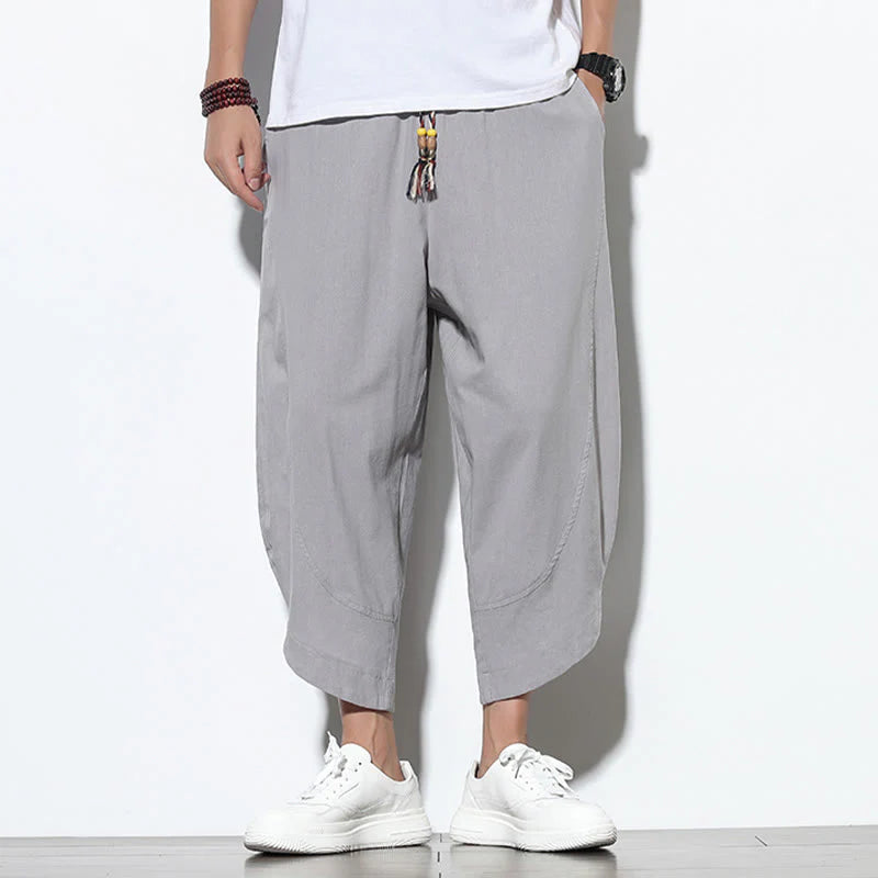 Buddha Stones Casual Summer Drawstring 7-8 Length Linen Men's Harem Pants With Pockets