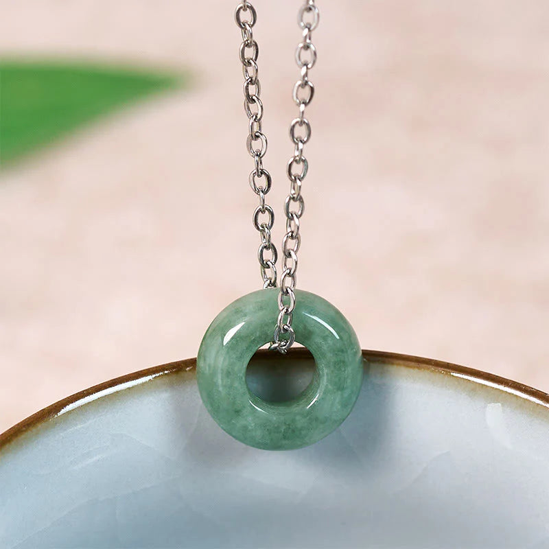 Buddha Stones Green Jade Peace Buckle Abacus Luck Necklace Pendant