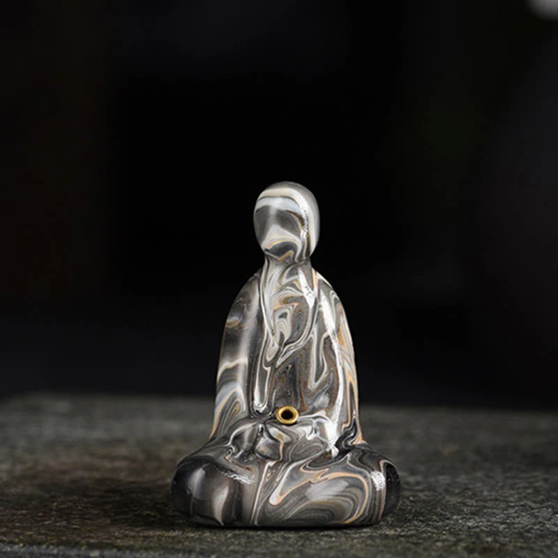Buddha Stones Mini Formless Buddha Ebony Wood Lacquer Craft Peace Incense Stick Holder Decoration