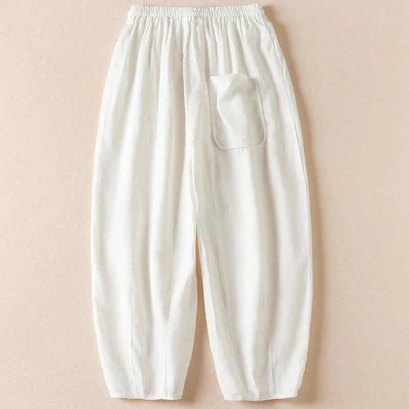 Buddha Stones Summer Small Flower Embroidery  Harem Pants With Pockets