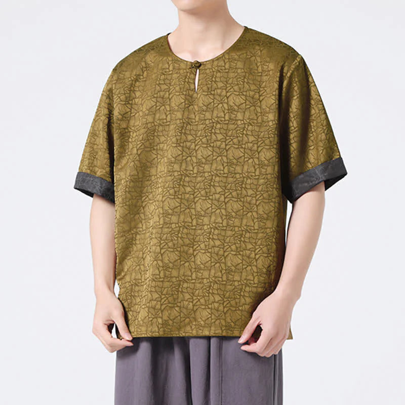 Buddha Stones Summer Retro Crackle Auspicious Cloud Pattern Short Sleeve Men's T-shirt