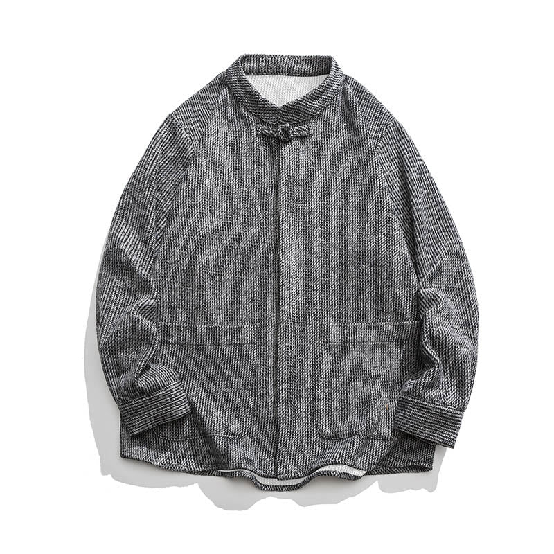 Buddha Stones Solid Color Frog-Button Long Sleeve Men's Cotton Corduroy Jacket With Pockets