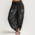 Buddha Stones Cotton Dreamlike Butterfly Leaf Pattern Women's Elastic Waist Harem Pants