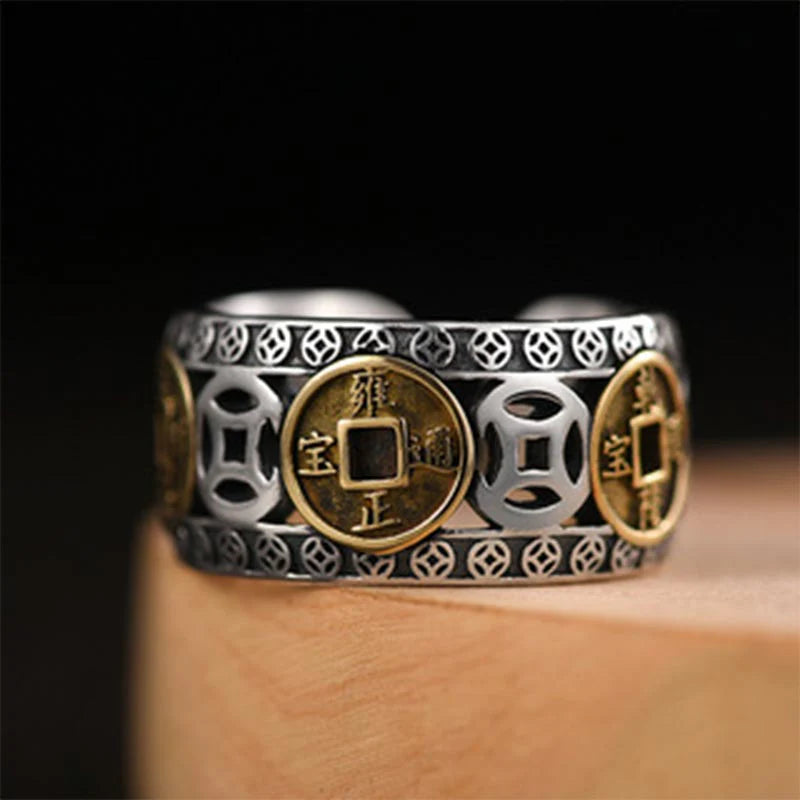 Buddha Stones Five-Emperor Coins Balance Adjustable Ring (Extra 30% Off | USE CODE: FS30)