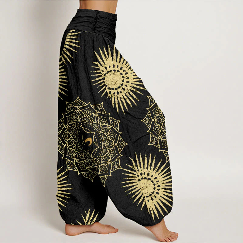 Buddha Stones Cotton Casual Mandala Om Symbol Sun Pattern Women's Harem Pants